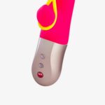 Мінівібратор-кролик зі стимулювальною стрічкою Fun Factory AMORINO pink/neon yellow, стрічка знімна